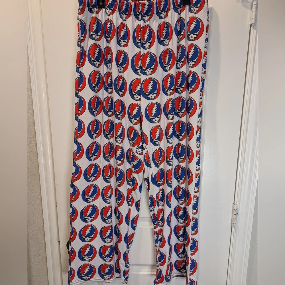 NWOT Grateful Dead Stealie Lounge Pants Red Blue Skull Print Drawstring 2XL